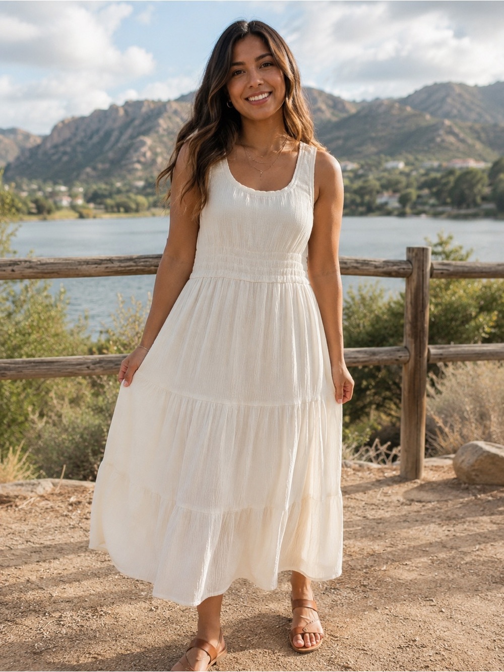 Rachel Parcell Cream Tiered Maxi Dress